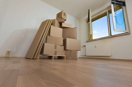 Efficient office storage arrangement in Customhouse with shelves and cabinets