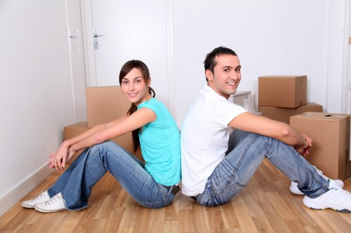 Packed boxes and furniture in short-term storage